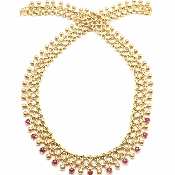 Rare! Vintage Authentic Tiffany & Co 18k Yellow Gold Ruby Collar Necklace - Picture 6 of 10